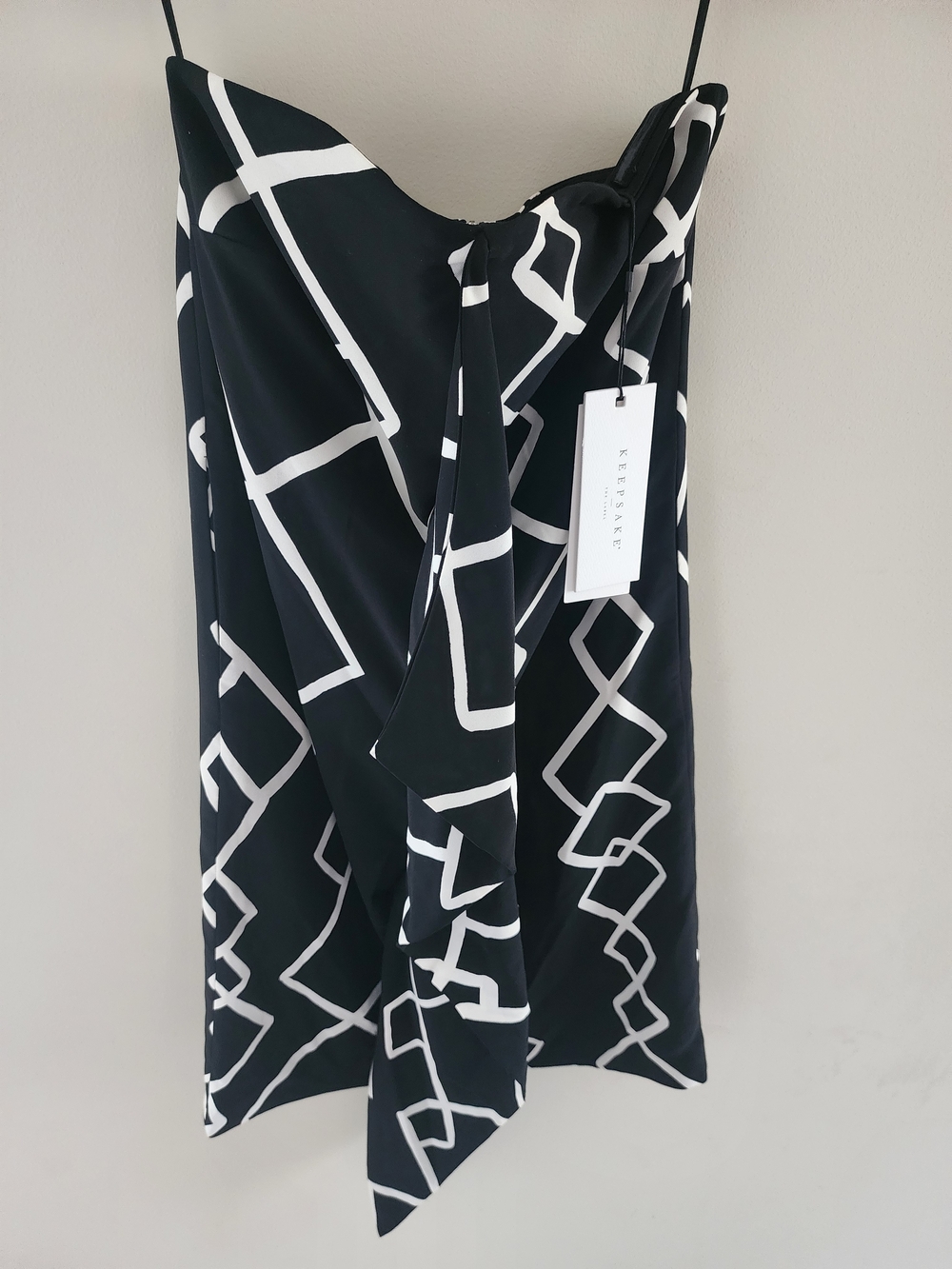 KEEPSAKE the Label Black and White Strapless Geometric Dress